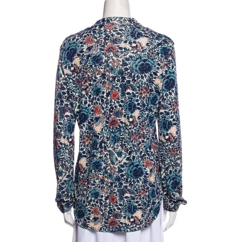 Tory Burch Silk  Floral Butterfly Print V Neck Blouse